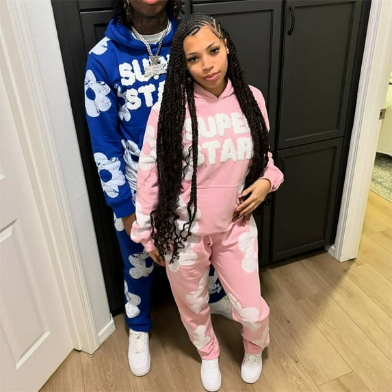 Autumn and winter Y2K street retro cloud print men's and women's hoodie set Gothic Harajuku sweatpants set
