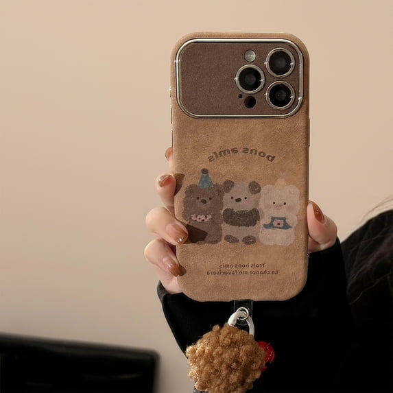 Autumn and winter cartoon animals suitable for iphone16 mobile phone case apple 15promax suede 14 hair ball rope 13