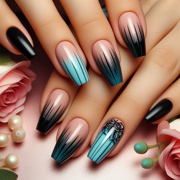 Autumn and winter dark green rose Chinese ballet nail fake nail retro sweet cool European and American babes ins wind removable nail art