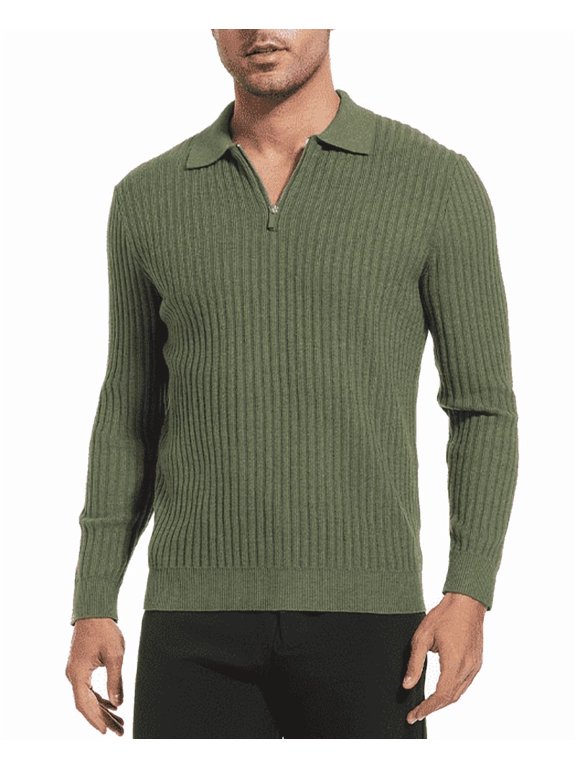 Autumn and winter gentleman warm flip collar striped design knitted long-sleeved polo shirt pullover solid colour winter jumper man