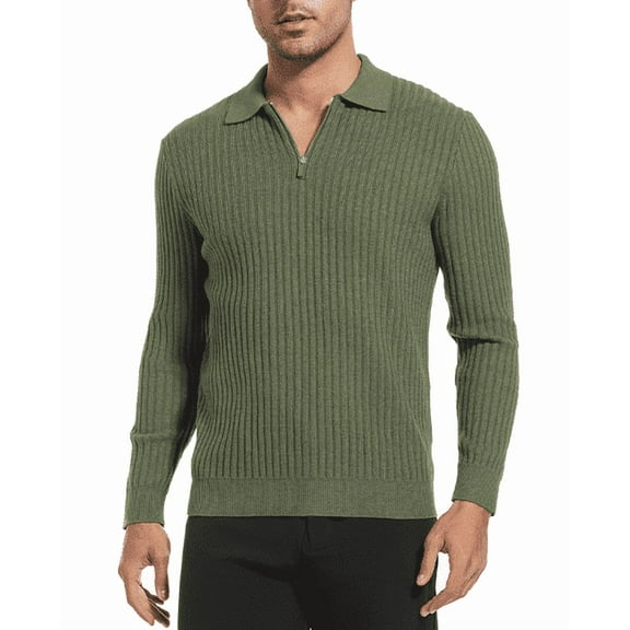 Autumn and winter gentleman warm flip collar striped design knitted long-sleeved polo shirt pullover solid colour winter jumper man