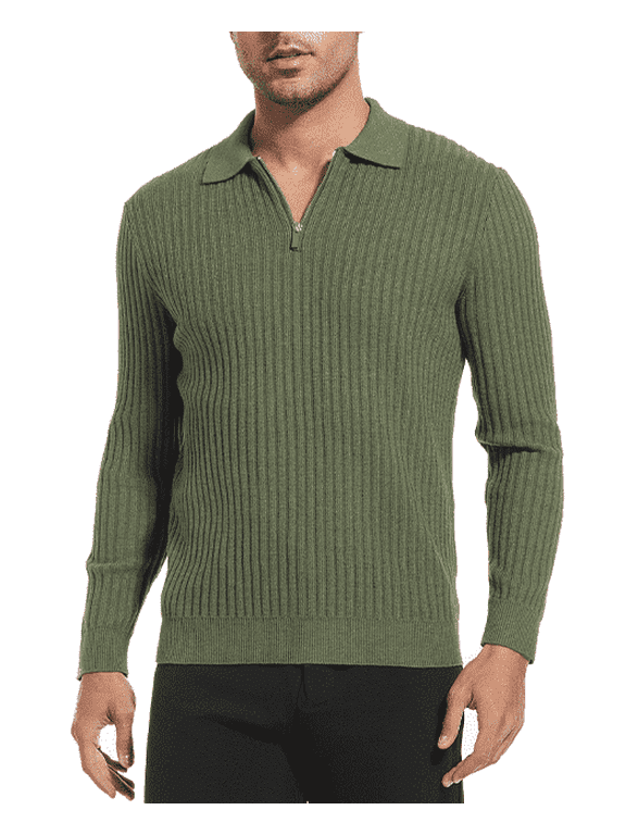 Autumn and winter gentleman warm flip collar striped design knitted long-sleeved polo shirt pullover solid colour winter jumper man