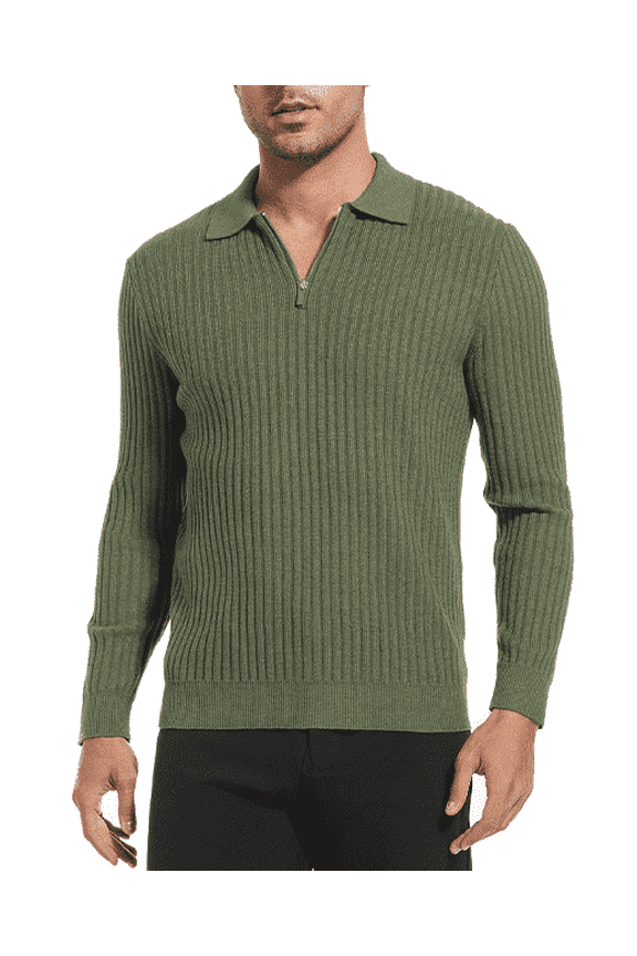 Autumn and winter gentleman warm flip collar striped design knitted long-sleeved polo shirt pullover solid colour winter jumper man