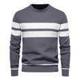 thumbnail image 1 of Autumn and winter men's casual striped men's pullover color-blocked round neck men's sweater-grey blue-M, 1 of 6