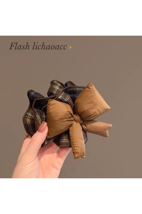 Autumn and winter new curry plaid hair band cotton filled bow tie ponytail hair rope headdress Korean version of the hundred lace head rope