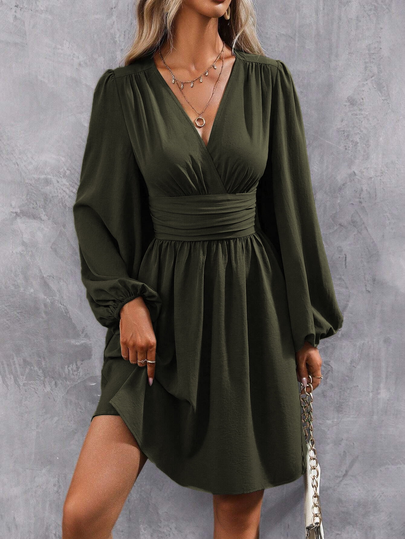 Wear Lantern Sleeve Pleated Dress
