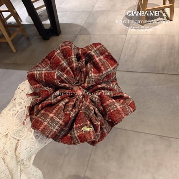Autumn and winter plaid fabric scrunchies for women, 2024 new low ponytail bun hair ties and bands