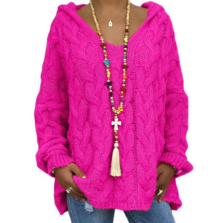 Solid color twist knitting hoodie sweater hotsell