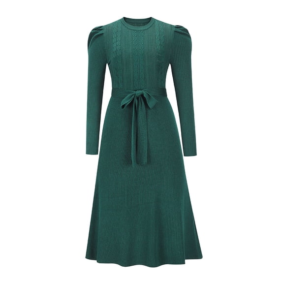 Autumn and winter women's long sleeve knitted skirt slim long dressDark Red Size XL
