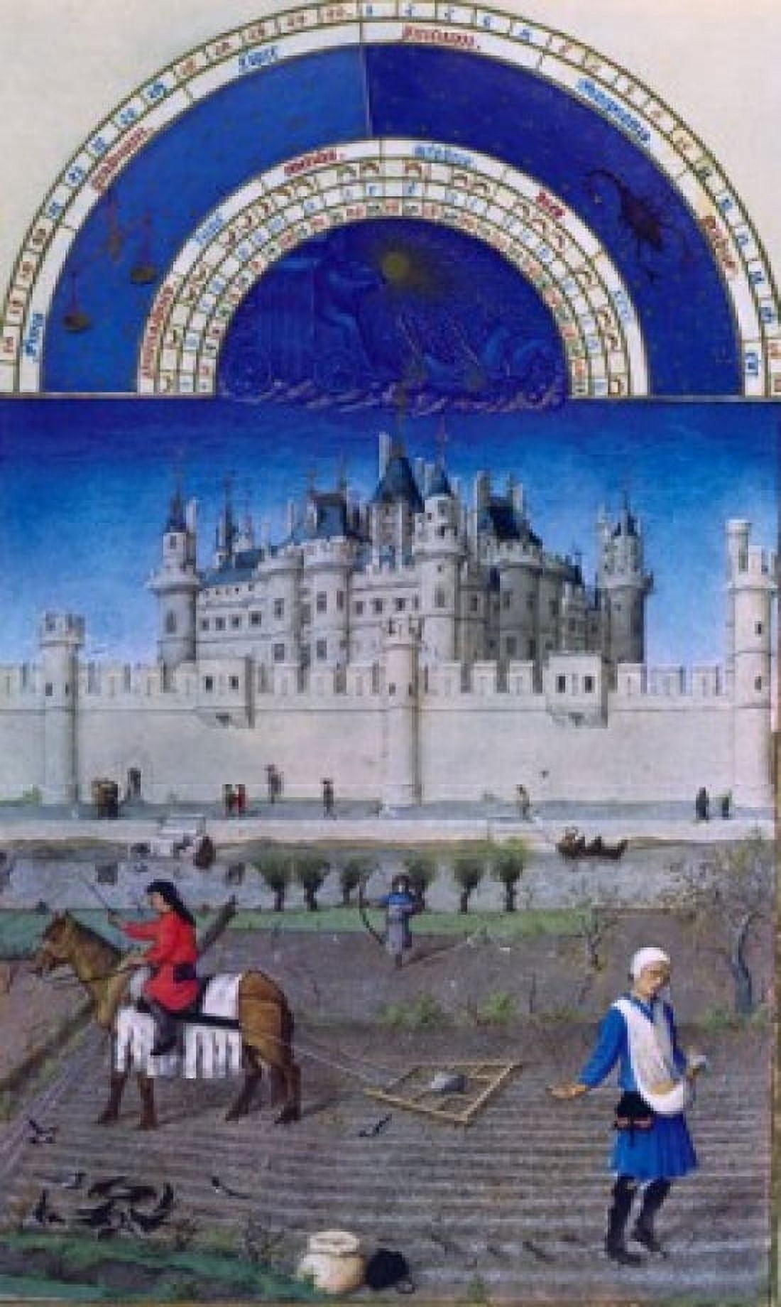 Autumn at the Seine River Louvre In Background by Limbourg Brothers 15th Century 1385-1416 Canvas Art - Limbourg Brothers (18 x 24)