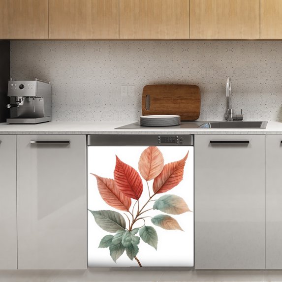 Autumn branch watercolor leaves art Dishwasher Magnet Cover Decorative Sticker for Home Cabinet Kitchen 23" x26"