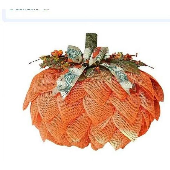 Autumn Burlap Pumpkin Wreath, Farmhouse Pumpkin Wreath with Bow and Berry Elements, for Fall Halloween Thanksgiving Front Door Wall Decoration.