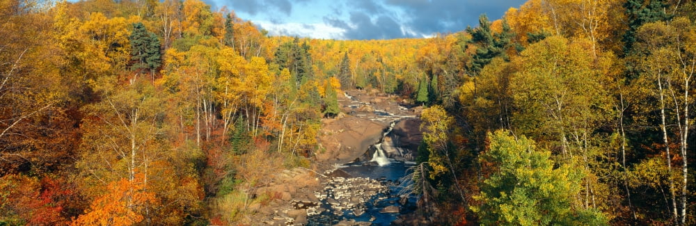 Autumn color along Beaver River and Beaver Bay Minnesota Canvas Art - Panoramic Images (27 x 9)