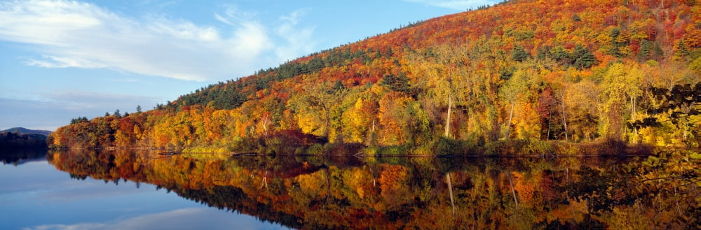 Autumn colors along Connecticut River Brattleboro Vermont Canvas Art - Panoramic Images (36 x 12)
