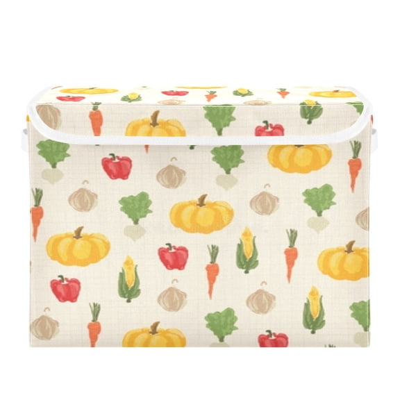 Autumn harvest vegetable pattern Storage Cubes with Lid Fabric Storage Bins Boxes Handles Cotton Linen Closet Organizer Container Decorative Foldable Washable Shelf Cloth Basket