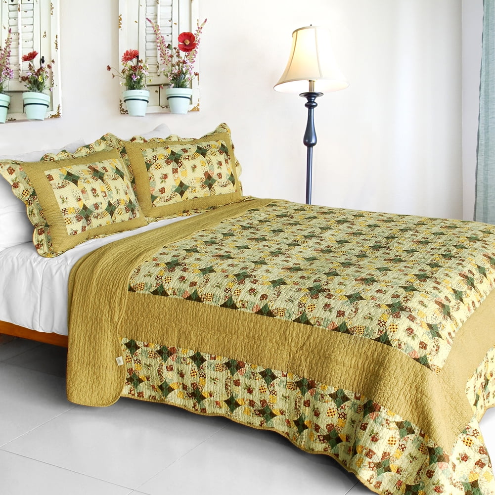 Autumn Patchwork Cotton Full/Queen Quilt Set in Warm Tones