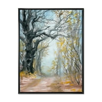 Autumn in Misty Forest 12 in x 20 in Framed Painting Canvas Art Print, by Designart