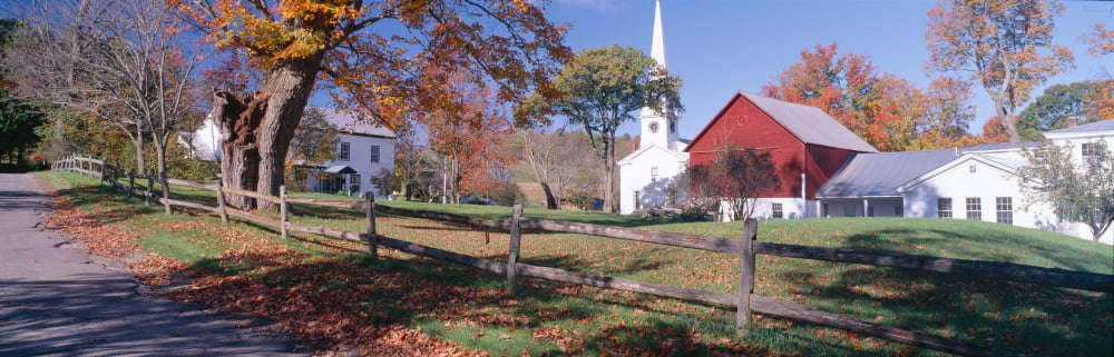 Autumn in village of Peacham Vermont Canvas Art - Panoramic Images (36 x 12)