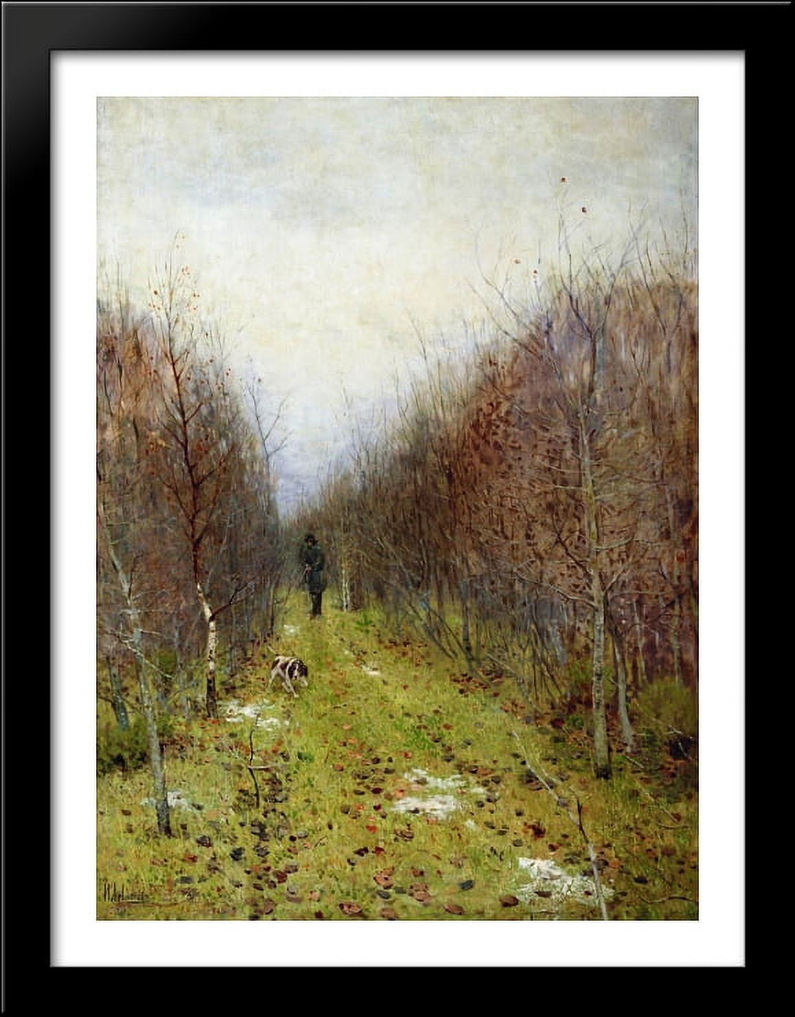 Autumn landscape with hunter 28x36 Large Black Wood Framed Print Art by ...