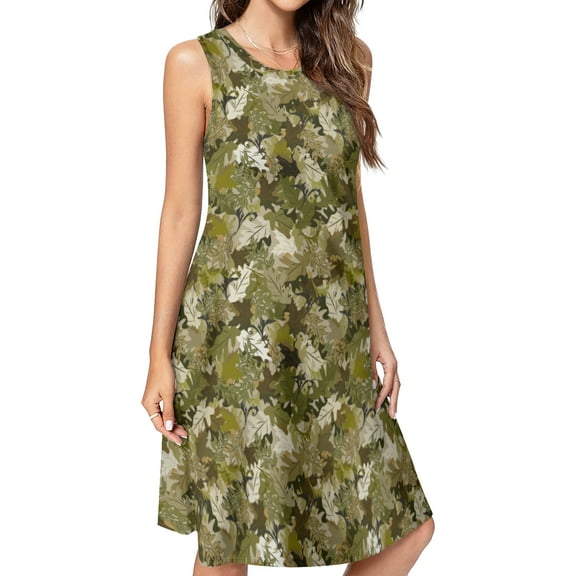 Autumn leaves camouflage Spring Summer Dresses for Women Fashion T-shirt Dress Casual Sleeveless Loose Sundress with Pockets