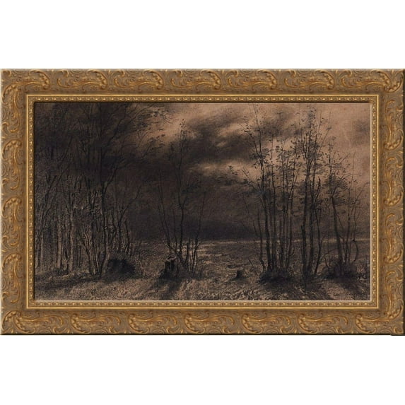 Autumn night 24x16 Gold Ornate Wood Framed Canvas Art by Aleksey Savrasov