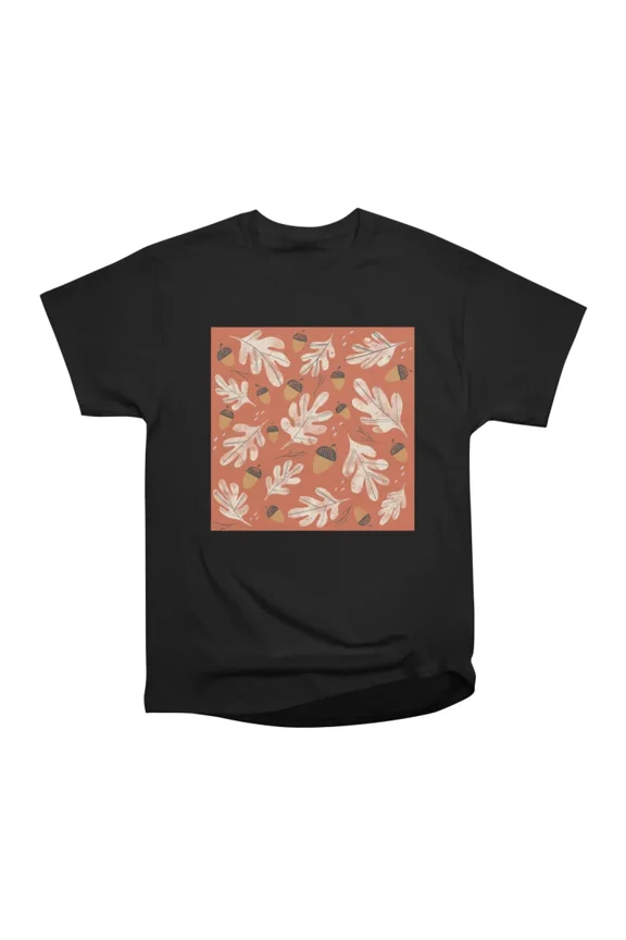 Autumn oak leaves and acorns pattern on a red background T-Shirt Tee Gift For Him Merch Fo