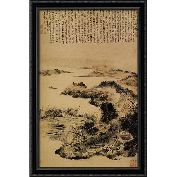 Autumn on the outskirts of Yangzhou 26x40 Large Black Ornate Wood Framed Canvas Art by Shitao