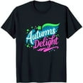 Autumn s Delight Black Crewneck TShirt with Colorful Design & Floral