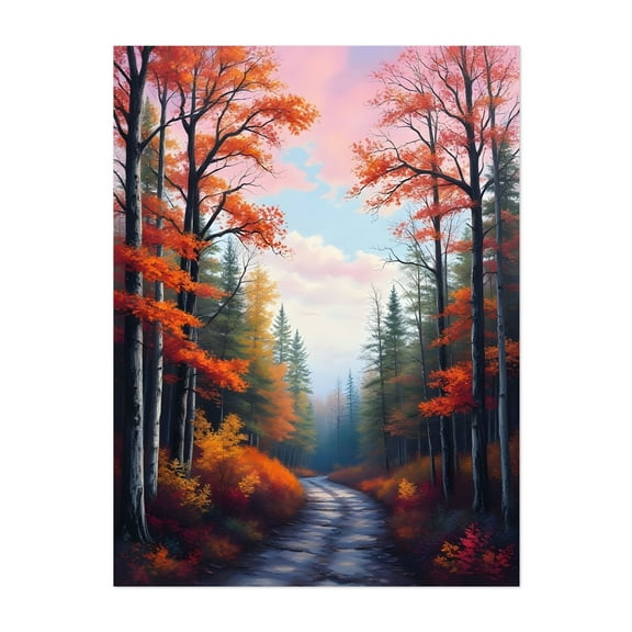 Autumn's Embrace - Painting Autumn Forest Nature Landscape Scenic Woodland Unframed Wall Art Print 5 x 7 inches