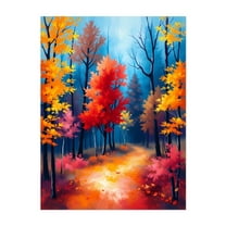 Autumn's Embrace - Painting Autumn Forest Nature Scenic Woodland Landscape Mystical Unframed Wall Art Print 5 x 7 inches