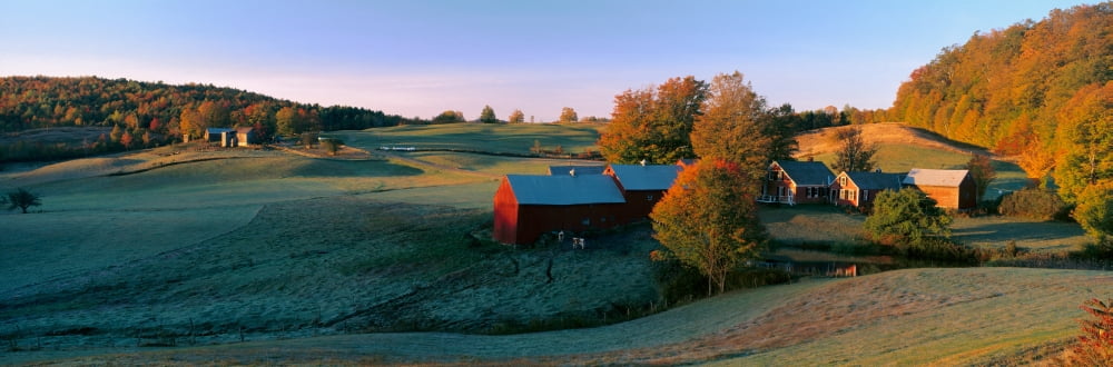 Autumn scene of Vermont farm Canvas Art - Panoramic Images (27 x 9)
