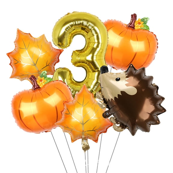 Autumn series pumpkin and maple leaf digital balloons set, including a small hedgehog balloon, suitable for party decoration
