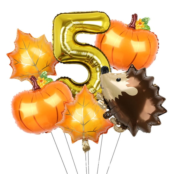Autumn series pumpkin and maple leaf digital balloons set, including a small hedgehog balloon, suitable for party decoration