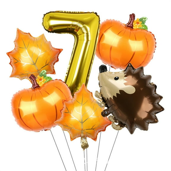Autumn series pumpkin and maple leaf digital balloons set, including a small hedgehog balloon, suitable for party decoration
