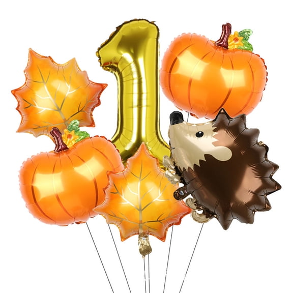 Autumn series pumpkin and maple leaf digital balloons set, including a small hedgehog balloon, suitable for party decoration