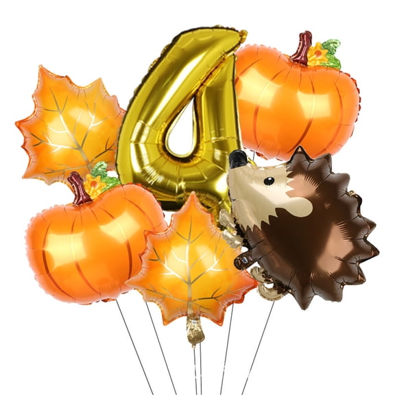 Autumn series pumpkin and maple leaf digital balloons set, including a small hedgehog balloon, suitable for party decoration