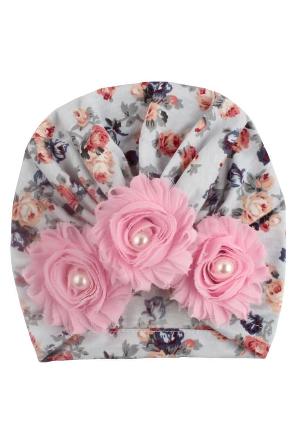 Autumn soft and cute newborn baby hospital hat flower pearl design girl hat baby hat turban elastic hat