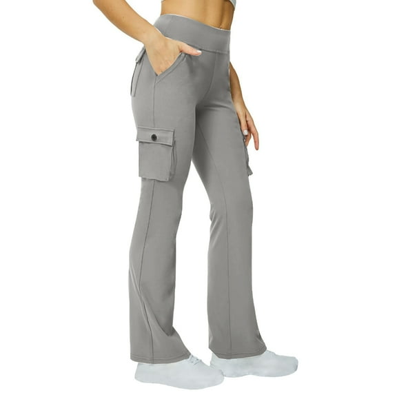 Autumn solid color space side pockets elastic buttons versatile multi-pocket straight wide-leg pants