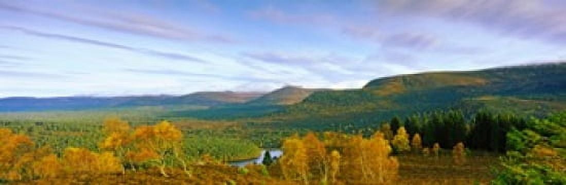 Autumn trees at Loch an Eilein Rothiemurchus Forest Aviemore Cairngorms National Park Highlands Region Scotland Canvas Art - Panoramic Images (36 x 12)