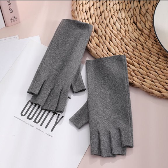 Autumn and winter half finger gloves for warmth, in stock for women, monochrome half finger keyboard typing, no finger gloves, women's woolen gloves, Korean version