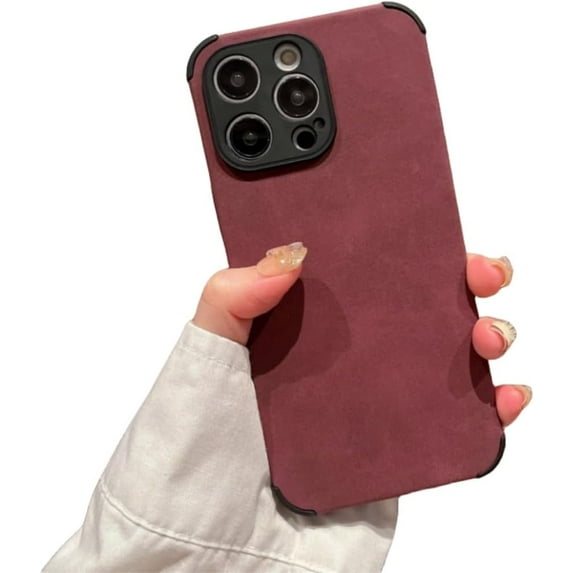 Autumn and winter solid colour imitation lambskin phone case, lens full package protection, soft touch, for iPhone 15 14 13 12 11 Pro Max Plus XS XR 7 8 Phone Case (Plum-coloured,iphone 7Plus/8Plus)