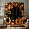 AutumnThemed Shower Curtain with Pumpkin and Sunflower Design on Black
