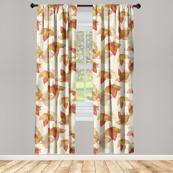 Autumnal Design Window Curtains, Romantic Design Falling Leaves Pattern Watercolor Style Print, Lightweight Decor 2-Panel Set with Rod Pocket, Pair of - 28"x63", Pistachio Green Cinnamon, by Ambesonne