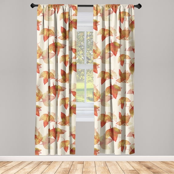 Autumnal Design Window Curtains, Romantic Design Falling Leaves Pattern Watercolor Style Print, Lightweight Decor 2-Panel Set with Rod Pocket, Pair of - 28"x95", Pistachio Green Cinnamon, by Ambesonne