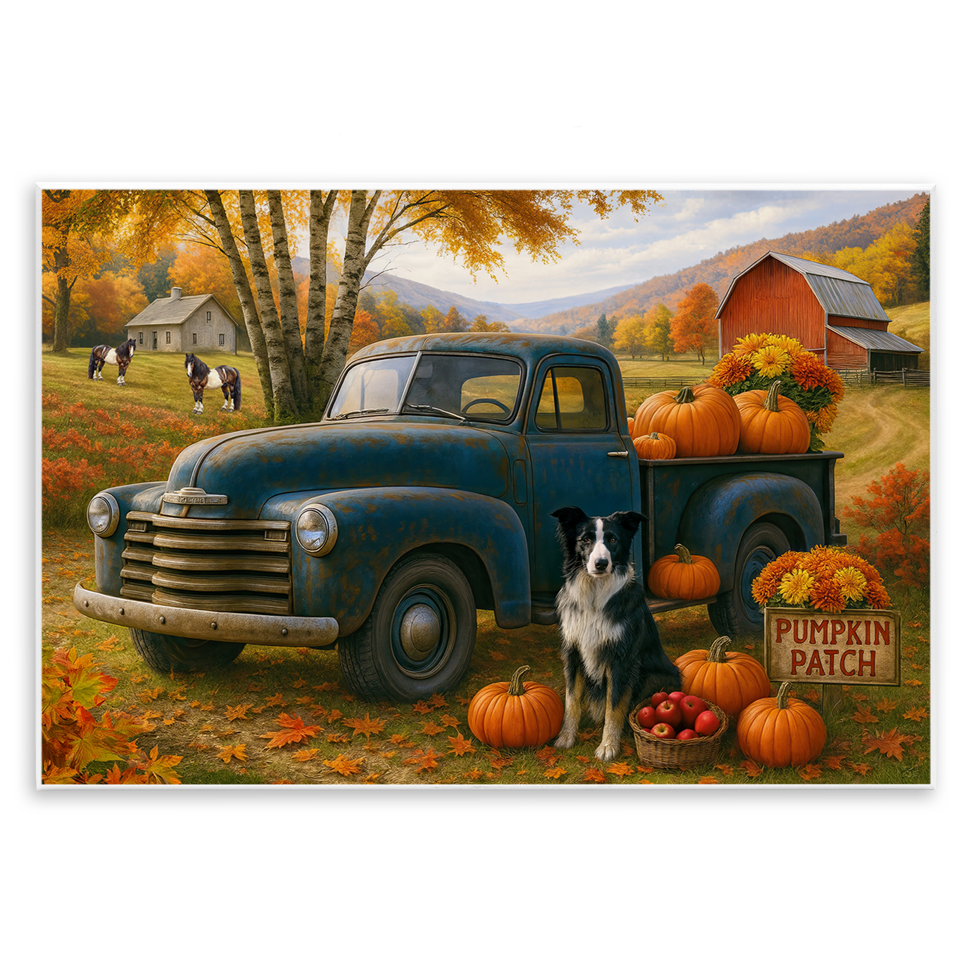 Autumnal Farmland Collie Dog Wall Plaque Art, design by Tom Crehan