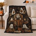 thumbnail image 1 of Autumnal Ghosts Reading By Candlelight Halloween, Festive Halloween Scene, Warm Flannel Blanket for Living Room and Family Room, Art Lovers Halloween Gift, Festive Home Decor, 1 of 9
