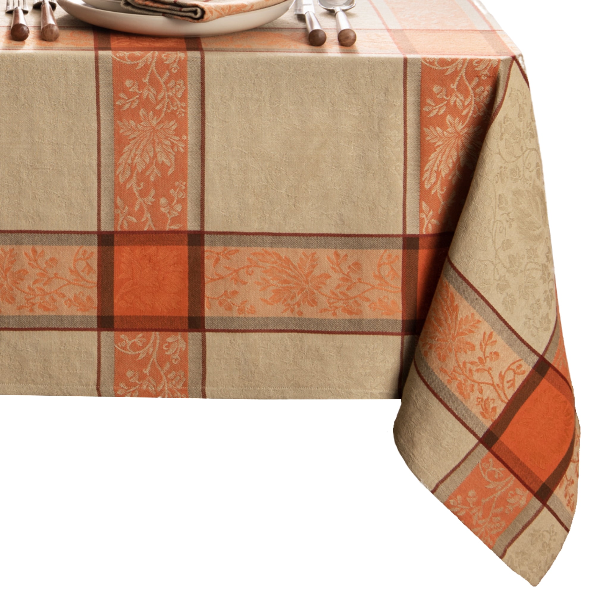 Autumnal Harvest Orange and Ivory Cotton Rectangular Tablecloth