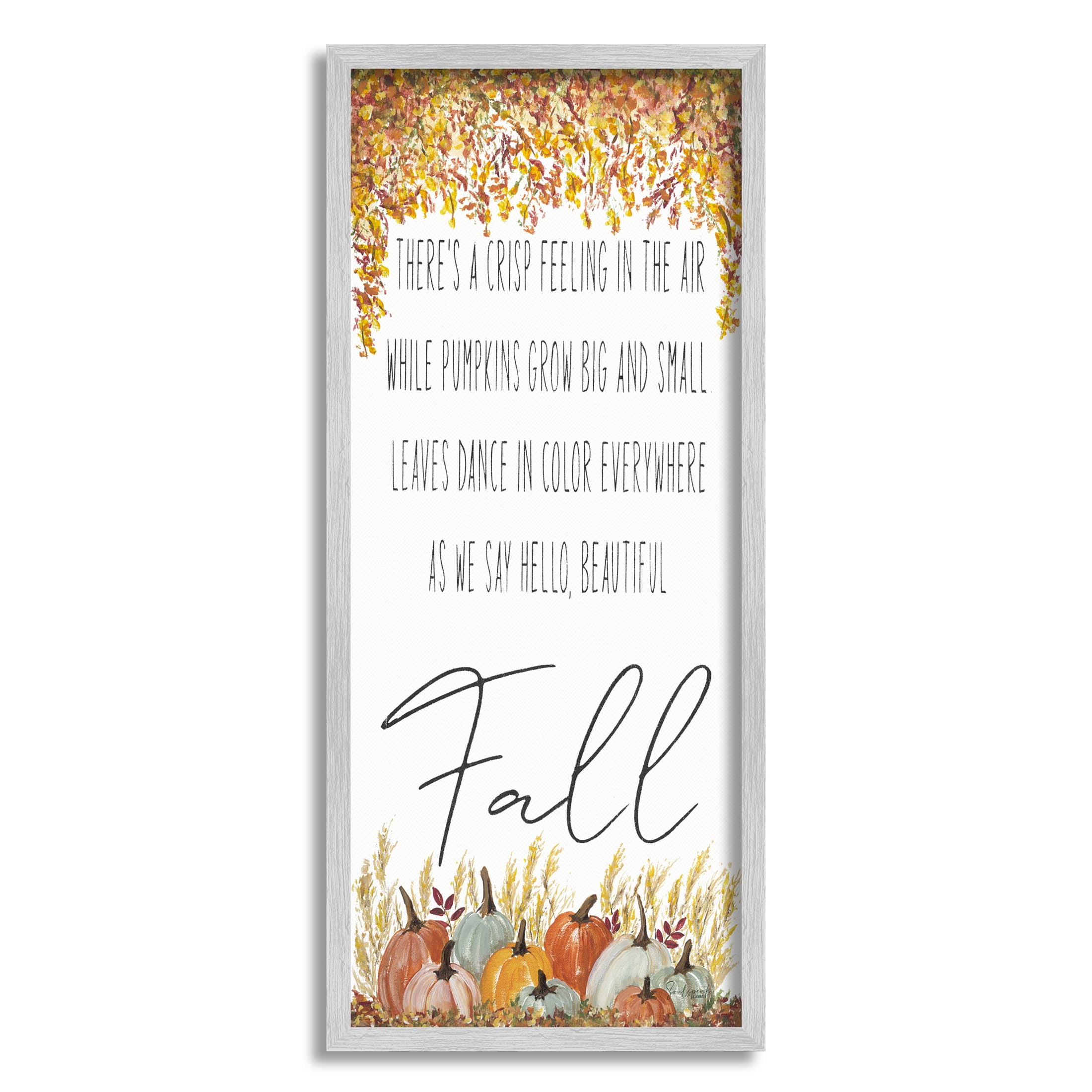 Autumnal Hello Beautiful Fall Phrase Holiday Graphic Art Gray Framed Art Print Wall Art