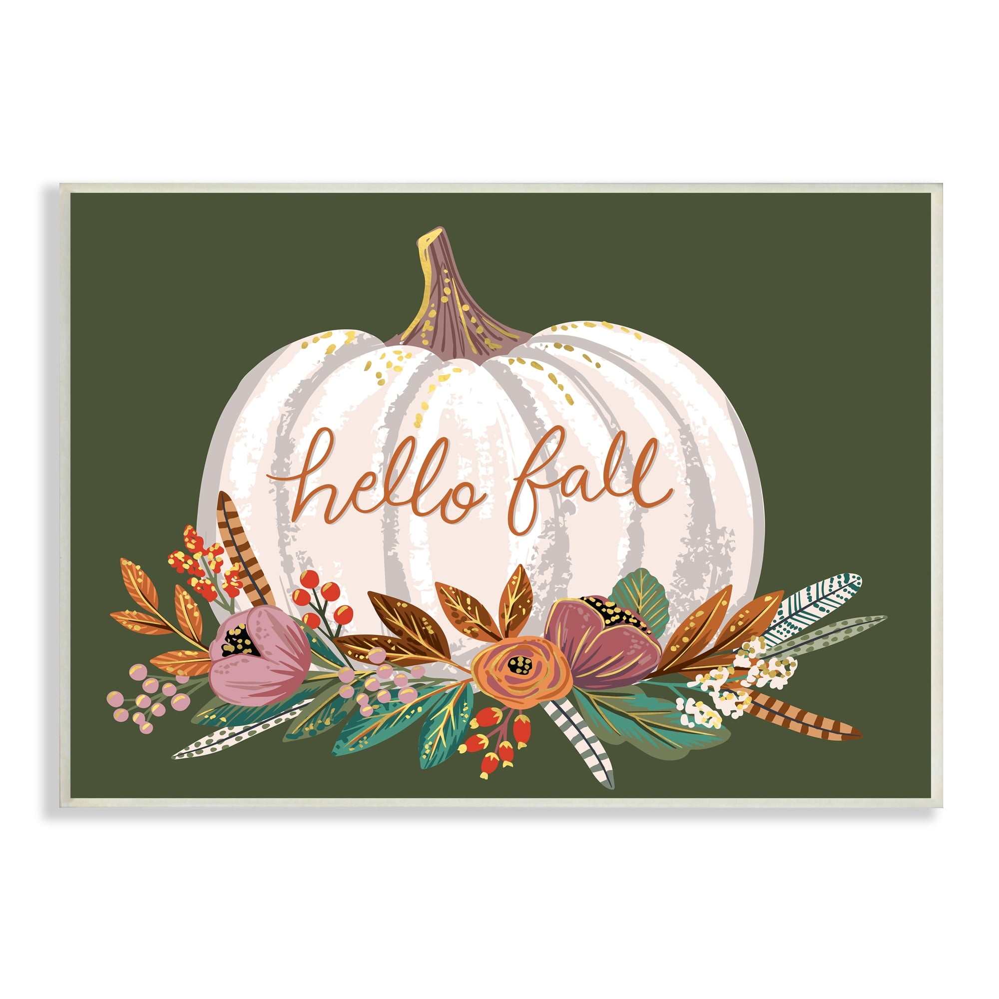 Autumnal Hello Fall Script Pumpkin Gourd Botanicals Botanical & Floral Graphic Art Unframed Art Print Wall Art