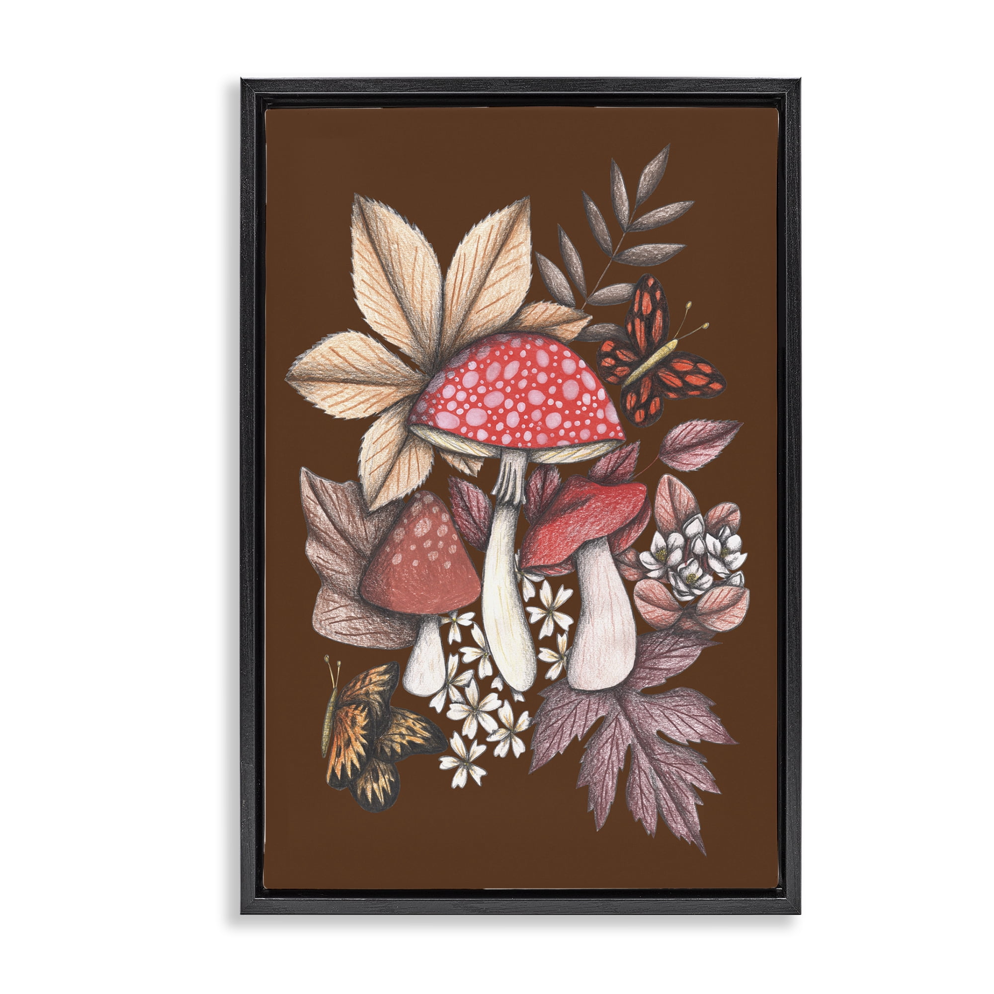 Autumnal Mushrooms Magic Black Framed Floater Canvas Wall Art, design by Cecilia Battaini